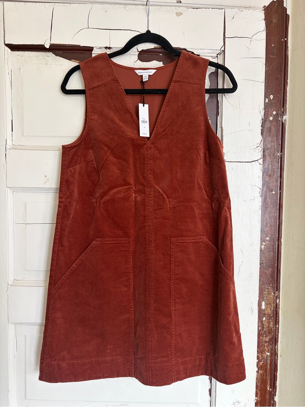 Banana Republic Rust Corduroy V-Neck Pinafore Dress
